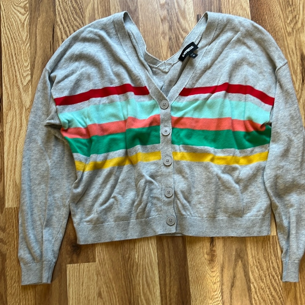 Express Women’s Double V-neck Striped Cardigan Sweater